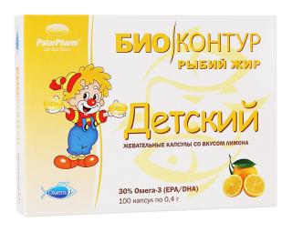 РЫБНЫЙ ЖИР ДЕТСКИЙ 400мг N100 капс жеват ЛИМОН - Добрая аптека