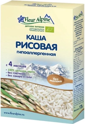 Флер Альпин - каша без молока Органик рисовая с пребиотиками гипоаллергенная 4 мес 175/6 - Добрая аптека