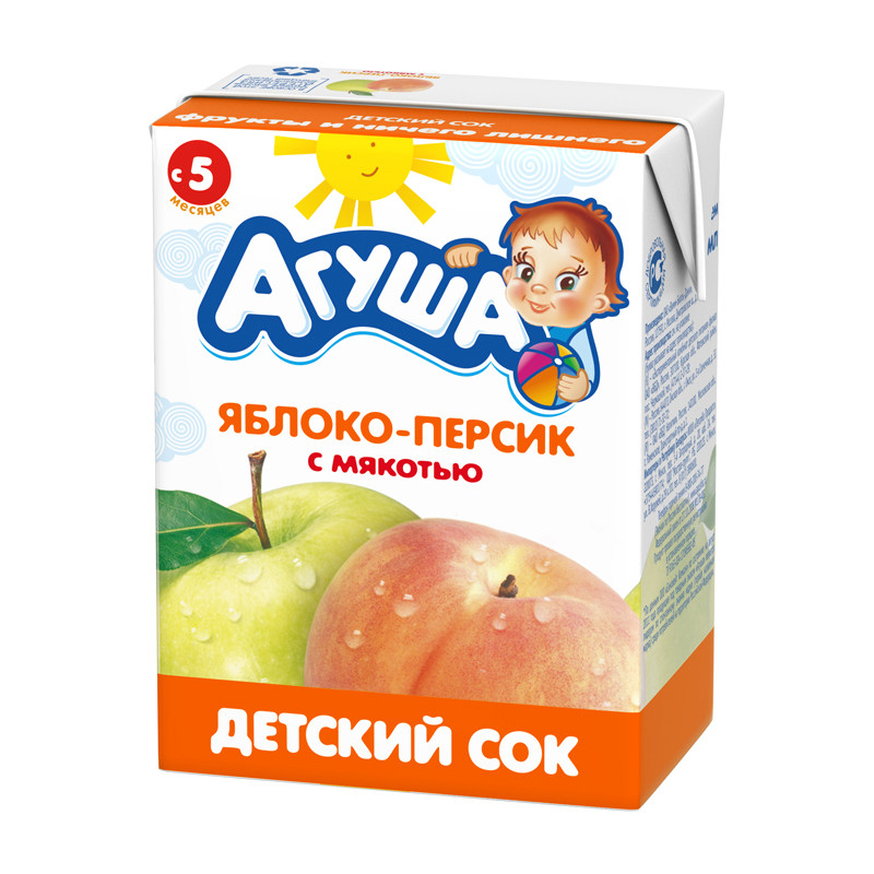 Сок детский Агуша 0,2л Яблоко-Персик - Добрая аптека