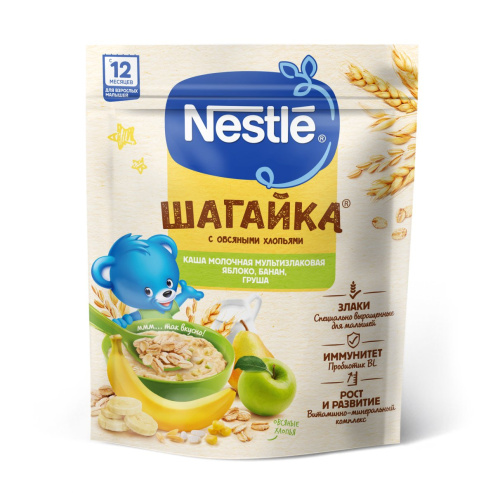 NESTLE КАША МОЛ 190г ШАГАЙКА 5 ЗЛАК ЯБЛ+БАНАН+ГРУША - Добрая аптека