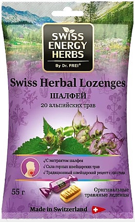 SWISS ENERGY ХЕРБС N12 леденцы 20 АЛЬПИЙСКИХ ТРАВ+ШАЛФЕЙ - Добрая аптека