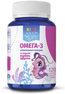 ДОКТОР МОРЕ КИДС ОМЕГА-3 N120 капс жеват ТУТТИ-ФРУТ ОСЬМИНОЖ - Добрая аптека