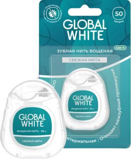 GLOBAL WHITE ЗУБНАЯ НИТЬ СВЕЖАЯ МЯТА С ХЛОРГЕКСИДИНОМ - Добрая аптека