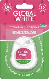 GLOBAL WHITE ЗУБНАЯ НИТЬ СОЧНЫЙ АРБУЗ С ХЛОРГЕКСИДИНОМ - Добрая аптека