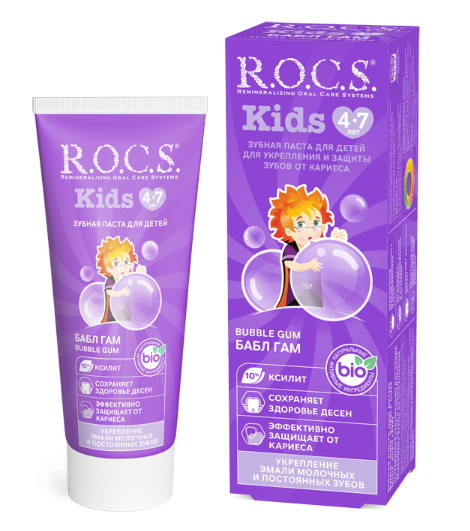 РОКС ЗУБНАЯ ПАСТА КИДС 45г БАБЛ ГАМ 4-7 ЛЕТ - Добрая аптека