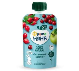 ФРУТОНЯНЯ ПЮРЕ 90г ВИТАМИН САЛАТИК ЯБЛ+ШИПОВН+КЛЮКВА 5м+ - Добрая аптека