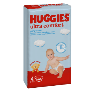 HUGGIES УЛЬТРА КОМФОРТ ПОДГУЗНИКИ Д/МАЛЬЧ 4(8-14кг) N66 - Добрая аптека