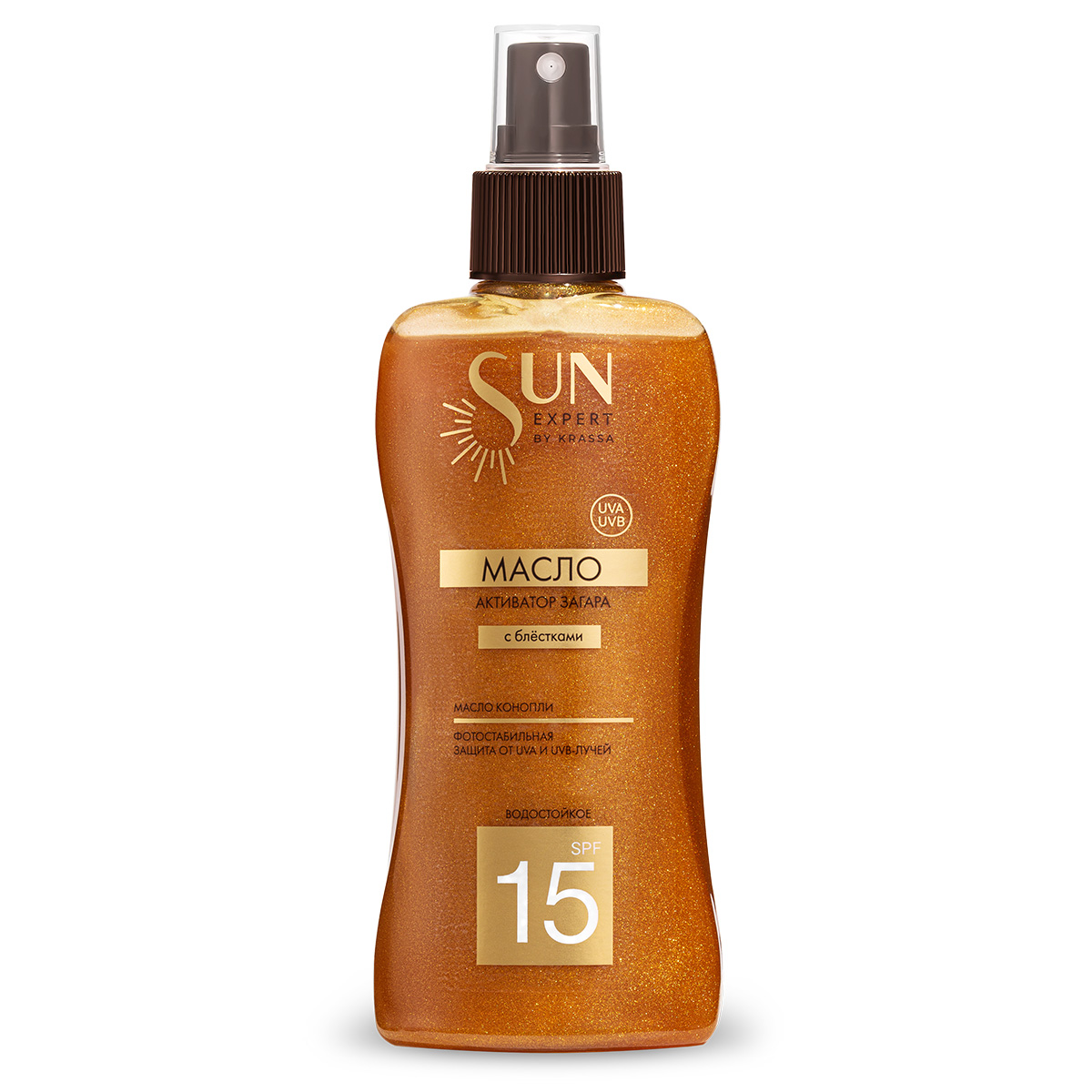 SUN EXPERT МАСЛО АКТИВАТОР ЗАГАРА SPF15 с блестками 180мл - Добрая аптека