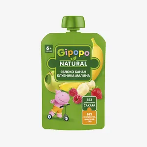 GIPOPO Пюре Фруктовое Яблоко Банан Клубника Малина 90г пауч - Добрая аптека