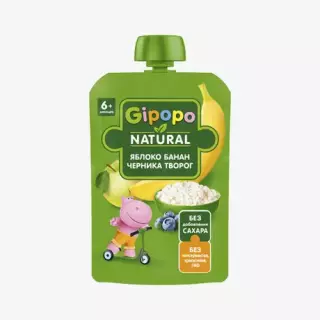 GIPOPO Пюре Фруктовое Яблоко Банан Черника Творог 90г пауч - Добрая аптека