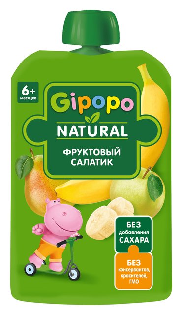 GIPOPO Пюре Фруктовое Яблоко Груша Банан 90г пауч - Добрая аптека