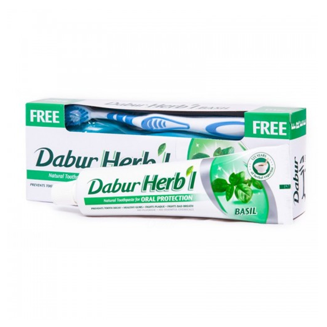 Зубная паста с Базиликом 150г+зубная щетка DABUR HERBAL - Добрая аптека
